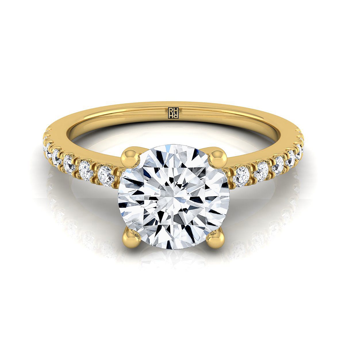 18K Yellow Gold Round Brilliant Simple Linear Diamond Pave Engagement Ring -1/5ctw