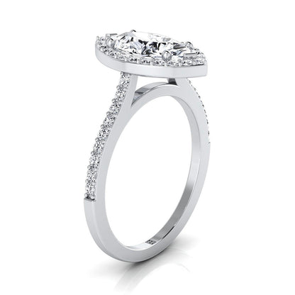 14K White Gold Marquise  Classic French Pave Diamond Halo and Linear Engagement Ring -1/3ctw