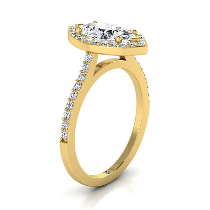 14K Yellow Gold Marquise  Classic French Pave Diamond Halo and Linear Engagement Ring -1/3ctw