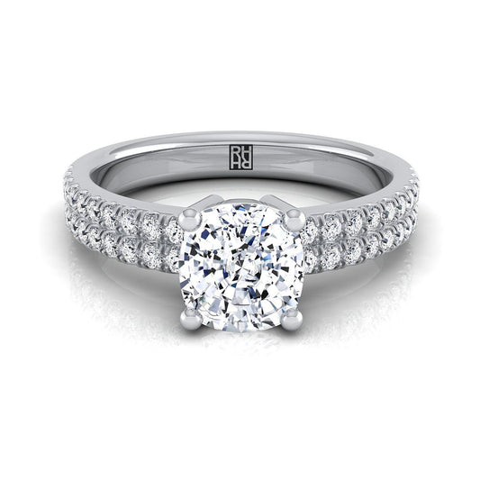 14K White Gold Cushion Diamond Double Pave Row Engagement Ring -1/4ctw