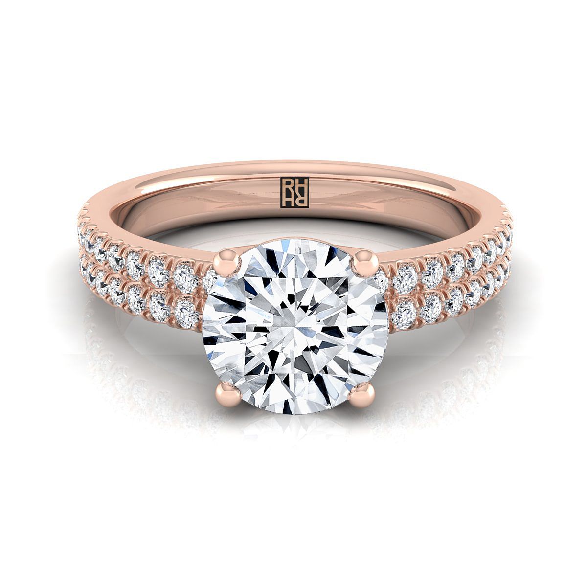 14K Rose Gold Round Brilliant Diamond Double Pave Row Engagement Ring -1/4ctw