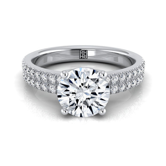 Platinum Round Brilliant Diamond Double Pave Row Engagement Ring -1/4ctw
