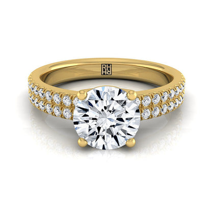 18K Yellow Gold Round Brilliant Diamond Double Pave Row Engagement Ring -1/4ctw