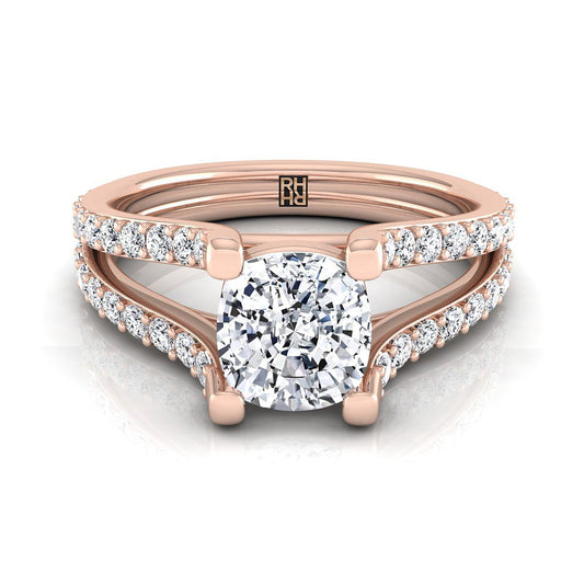 14K Rose Gold Cushion Prong Set Sapphire Split Shank Engagement Ring