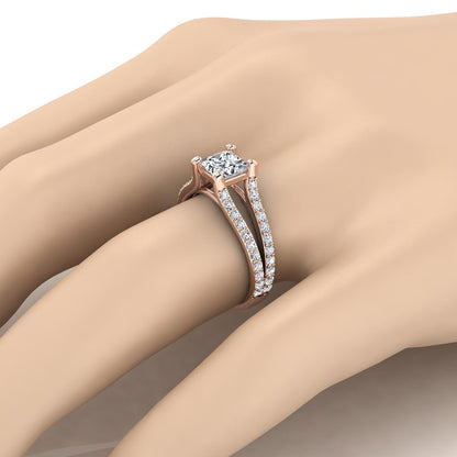 14K Rose Gold Princess Cut Prong Set Sapphire Split Shank Engagement Ring