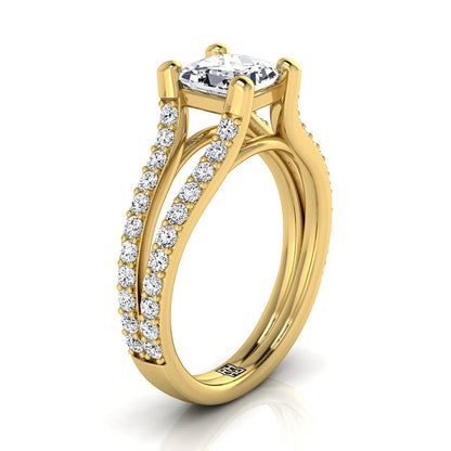18K Yellow Gold Princess Cut Prong Set Sapphire Split Shank Engagement Ring