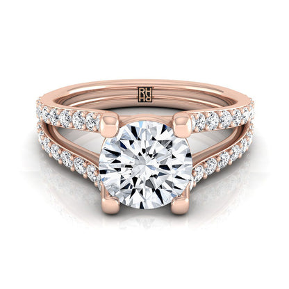14K Rose Gold Round Brilliant Prong Set Sapphire Split Shank Engagement Ring