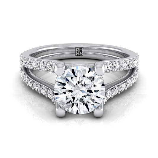 Platinum Round Brilliant Prong Set Sapphire Split Shank Engagement Ring