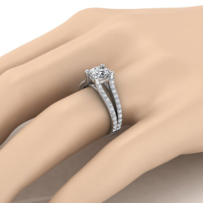 18K White Gold Round Brilliant Prong Set Sapphire Split Shank Engagement Ring