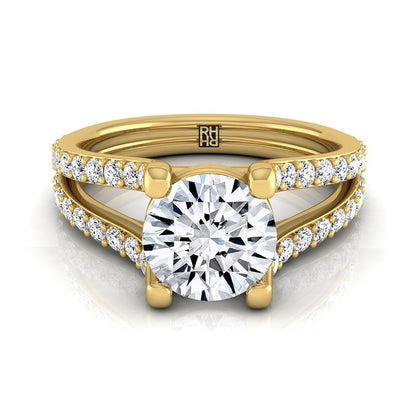18K Yellow Gold Round Brilliant Prong Set Sapphire Split Shank Engagement Ring