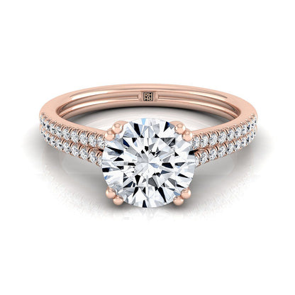 14K Rose Gold Round Brilliant Diamond Double Row Double Prong French Pave Engagement Ring -1/6ctw