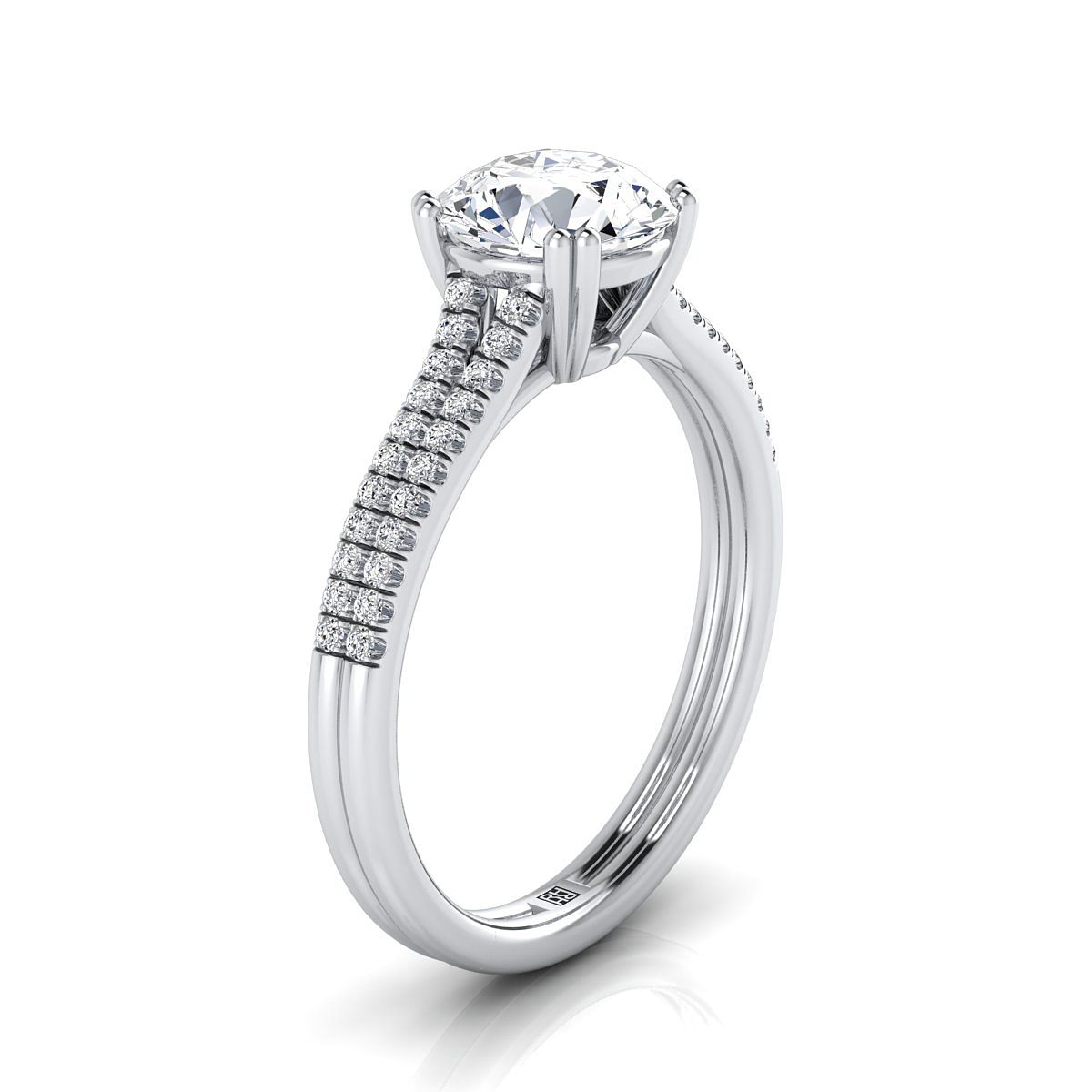 14K White Gold Round Brilliant Aquamarine Double Row Double Prong French Pave Diamond Engagement Ring -1/6ctw