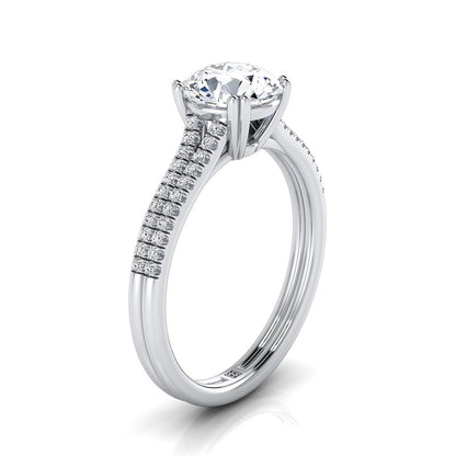 Platinum Round Brilliant Aquamarine Double Row Double Prong French Pave Diamond Engagement Ring -1/6ctw