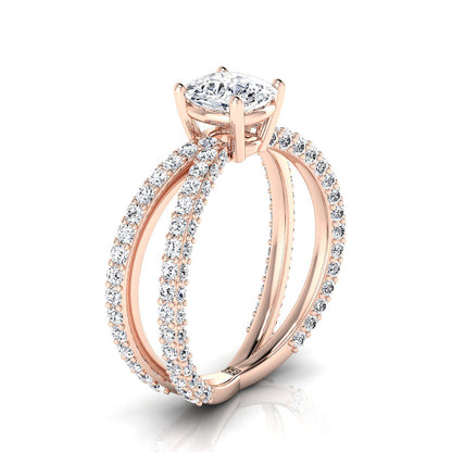 14K Rose Gold Cushion Open Diamond Pave Criss Cross Engagement Ring -1-1/3ctw