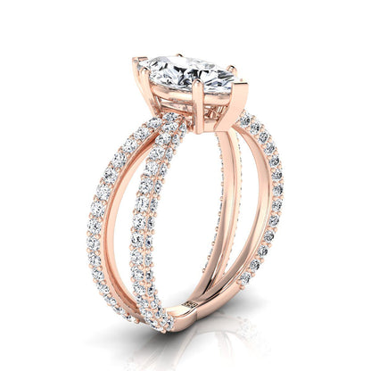 14K Rose Gold Marquise  Open Diamond Pave Criss Cross Engagement Ring -1-1/3ctw