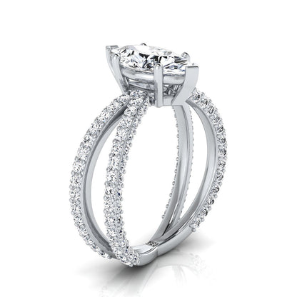 14K White Gold Marquise  Open Diamond Pave Criss Cross Engagement Ring -1-1/3ctw