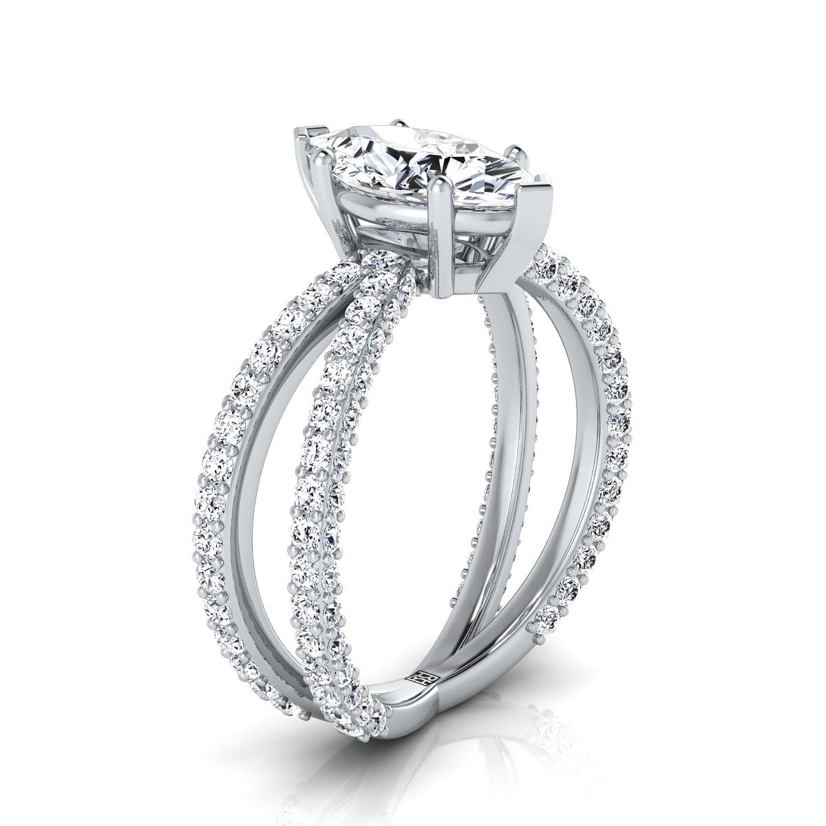 18K White Gold Marquise  Open Diamond Pave Criss Cross Engagement Ring -1-1/3ctw