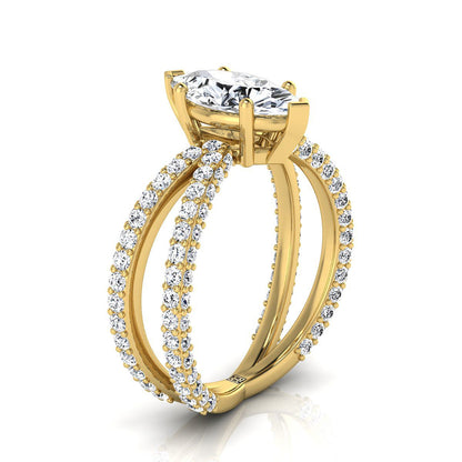 14K Yellow Gold Marquise  Open Diamond Pave Criss Cross Engagement Ring -1-1/3ctw