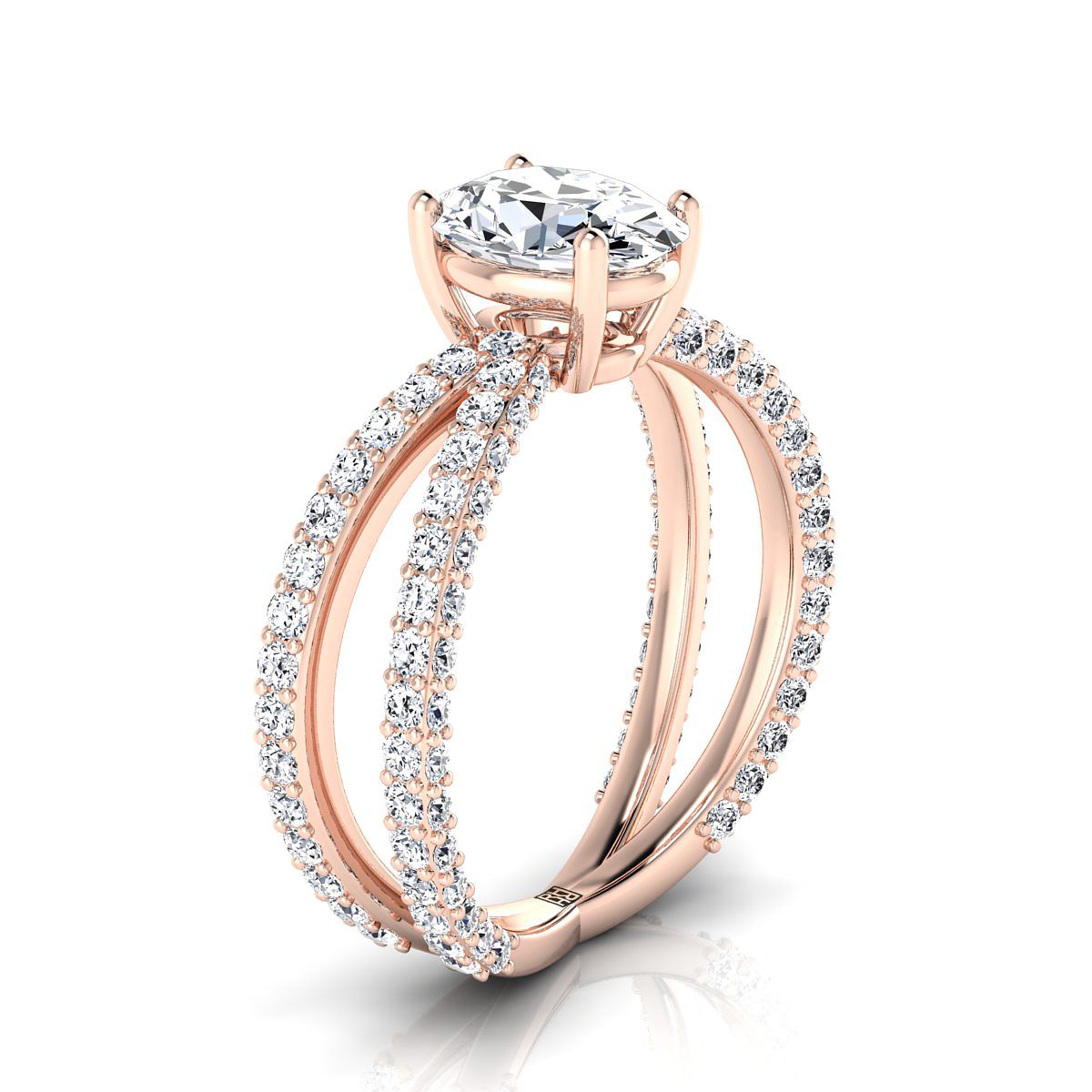 14K Rose Gold Oval Open Diamond Pave Criss Cross Engagement Ring -1-1/3ctw