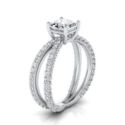 Platinum Princess Cut Open Diamond Pave Criss Cross Engagement Ring -1-1/3ctw