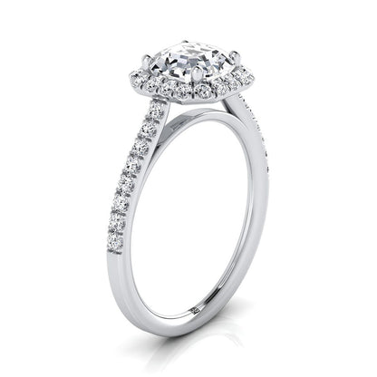 18K White Gold Asscher Cut Diamond Petite Halo French Pave Engagement Ring -3/8ctw