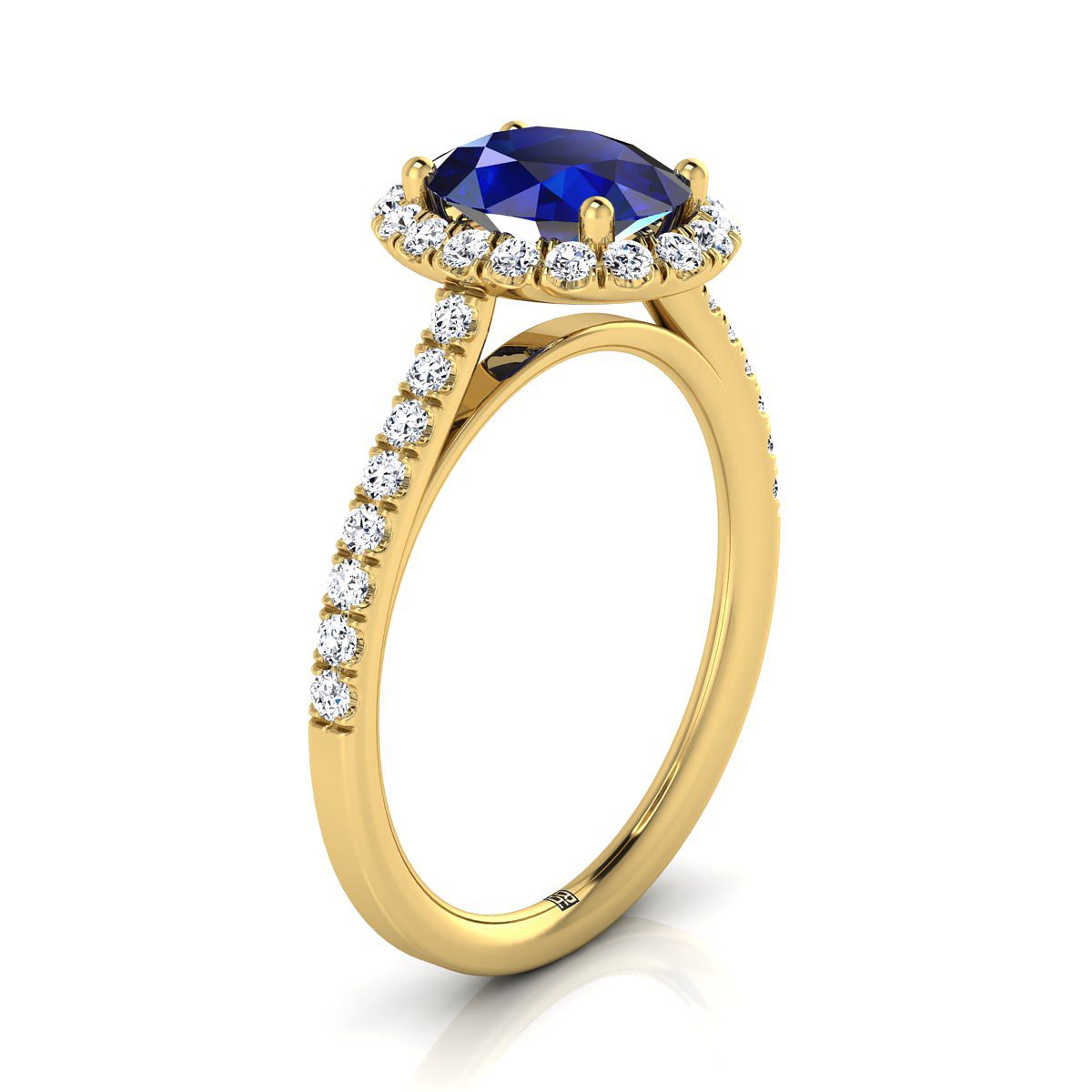 14K Yellow Gold Oval Sapphire Petite Halo French Diamond Pave Engagement Ring -3/8ctw