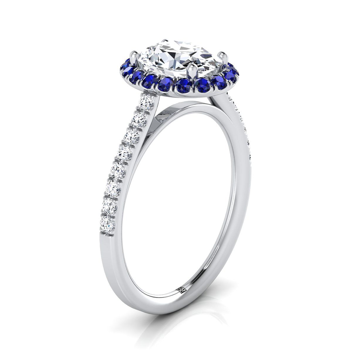 Platinum Oval  Petite Halo French Diamond Pave Engagement Ring -1/5ctw