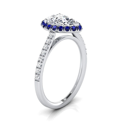 Platinum Pear Shape Center  Petite Halo French Diamond Pave Engagement Ring -1/5ctw