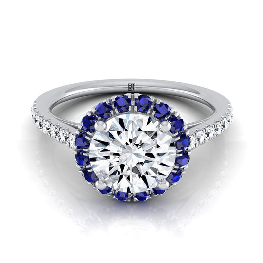 Platinum Round Brilliant  Petite Halo French Diamond Pave Engagement Ring -1/5ctw