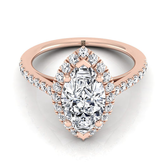14K Rose Gold Marquise  Diamond Petite Halo French Pave Engagement Ring -3/8ctw