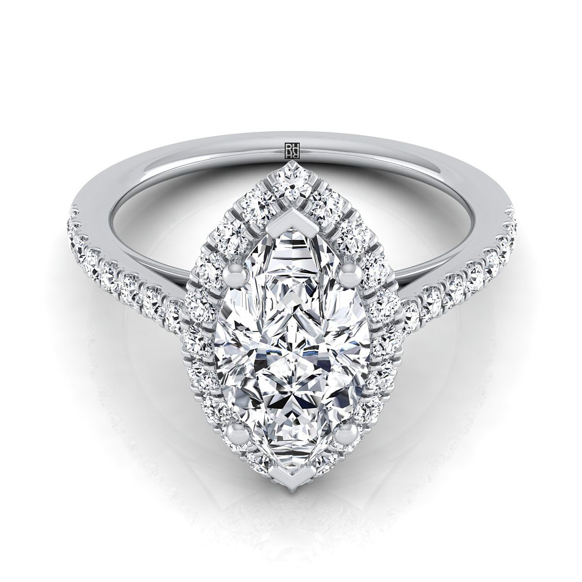 Platinum Marquise  Diamond Petite Halo French Pave Engagement Ring -3/8ctw