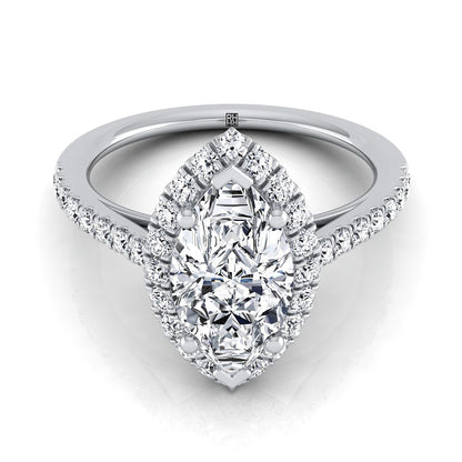 14K White Gold Marquise  Diamond Petite Halo French Pave Engagement Ring -3/8ctw