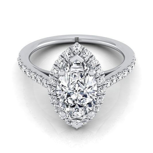 14K White Gold Marquise  Diamond Petite Halo French Pave Engagement Ring -3/8ctw