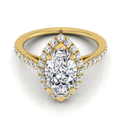 18K Yellow Gold Marquise  Diamond Petite Halo French Pave Engagement Ring -3/8ctw