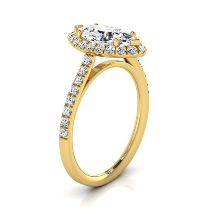 14K Yellow Gold Marquise  Diamond Petite Halo French Pave Engagement Ring -3/8ctw