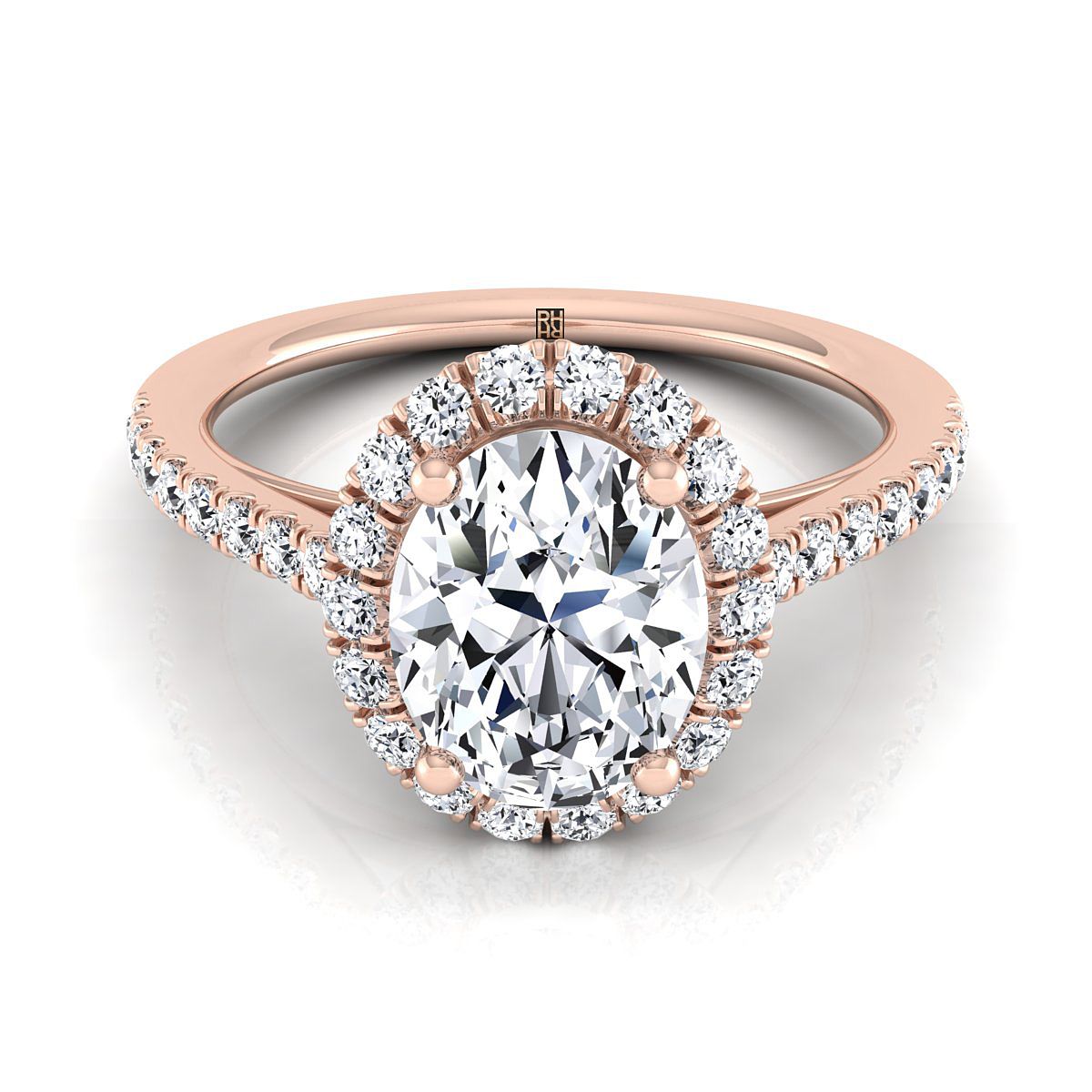 14K Rose Gold Oval Diamond Petite Halo French Pave Engagement Ring -3/8ctw