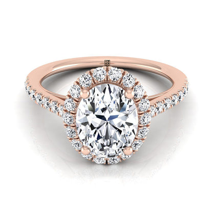 14K Rose Gold Oval Diamond Petite Halo French Pave Engagement Ring -3/8ctw