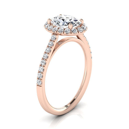 14K Rose Gold Oval Aquamarine Petite Halo French Diamond Pave Engagement Ring -3/8ctw