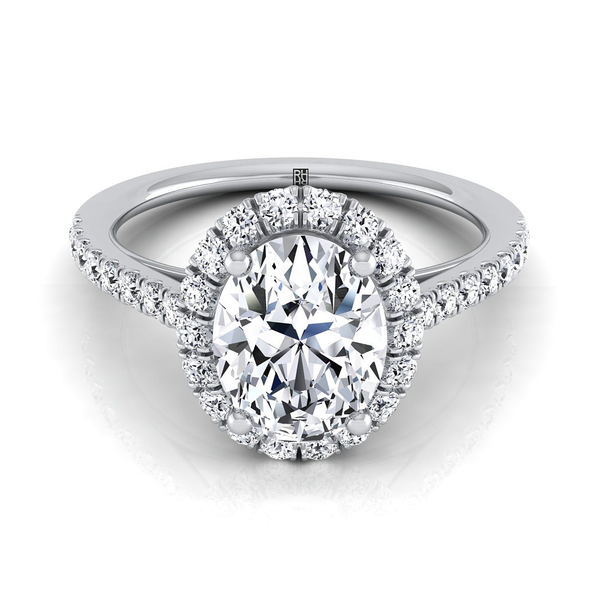 14K White Gold Oval Diamond Petite Halo French Pave Engagement Ring -3/8ctw