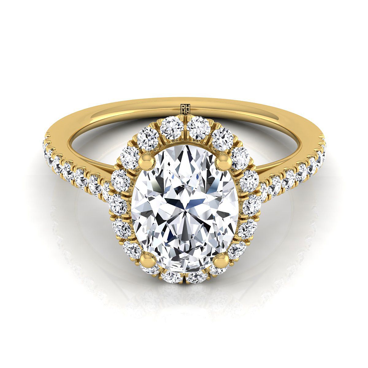14K Yellow Gold Oval Diamond Petite Halo French Pave Engagement Ring -3/8ctw