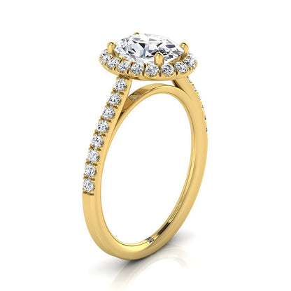 14K Yellow Gold Oval Diamond Petite Halo French Pave Engagement Ring -3/8ctw