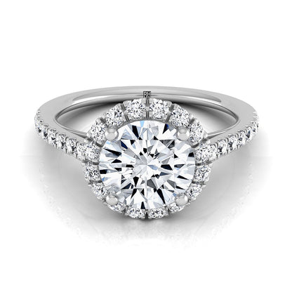 Platinum Round Brilliant Diamond Petite Halo French Pave Engagement Ring -3/8ctw