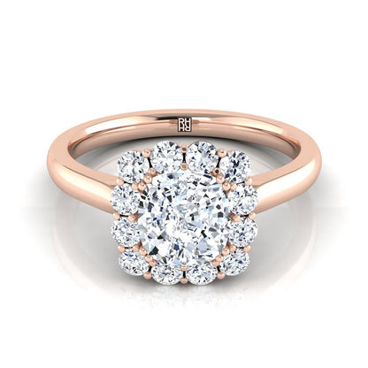 14K Rose Gold Cushion Diamond Floral Halo Engagement Ring -1/3ctw