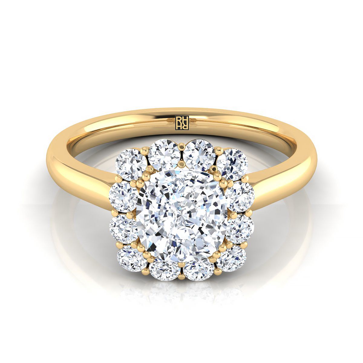 14K Yellow Gold Cushion Diamond Floral Halo Engagement Ring -1/3ctw