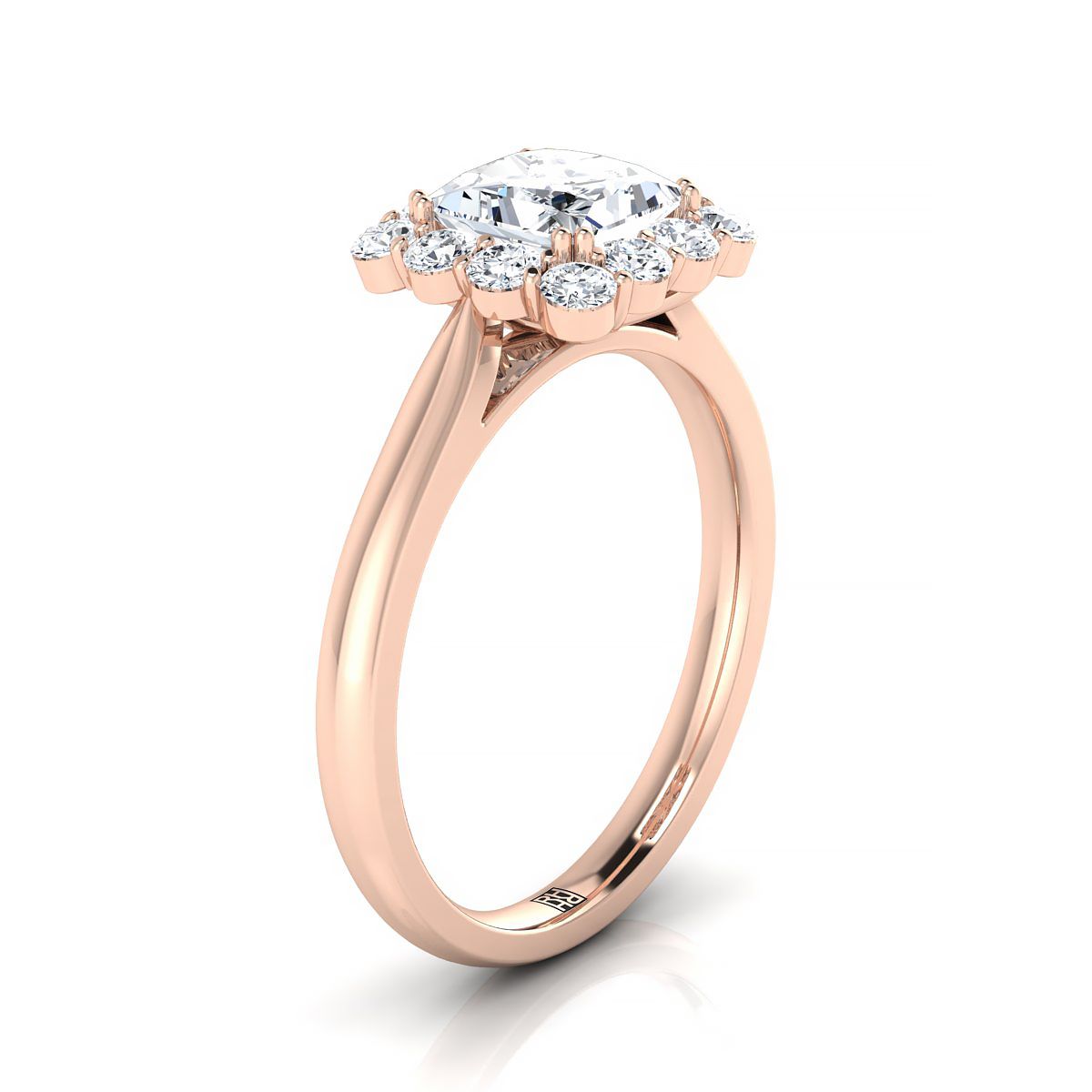 14K Rose Gold Princess Cut Diamond Floral Halo Engagement Ring -1/3ctw