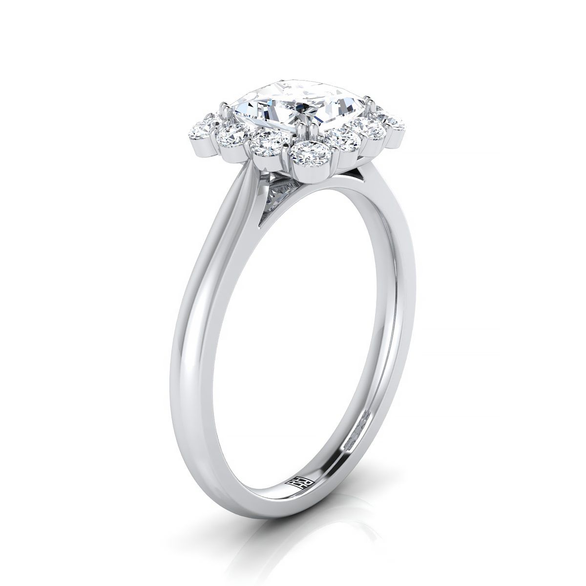 Platinum Princess Cut Diamond Floral Halo Engagement Ring -1/3ctw
