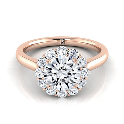 14K Rose Gold Round Brilliant Diamond Floral Halo Engagement Ring -1/3ctw