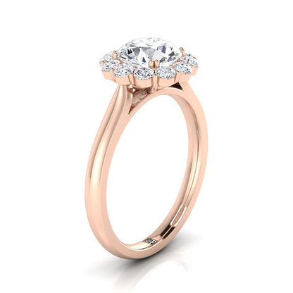 14K Rose Gold Round Brilliant Diamond Floral Halo Engagement Ring -1/3ctw