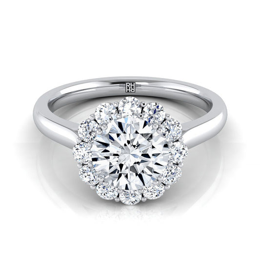 Platinum Round Brilliant Diamond Floral Halo Engagement Ring -1/3ctw