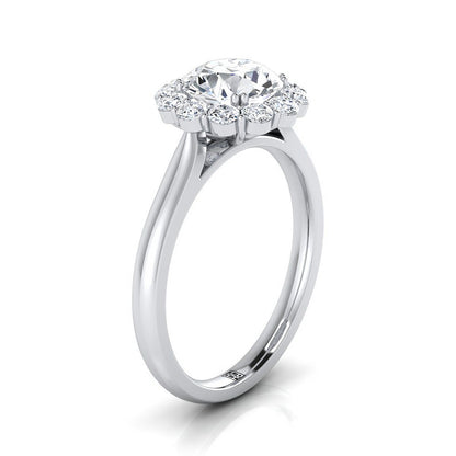 Platinum Round Brilliant Diamond Floral Halo Engagement Ring -1/3ctw